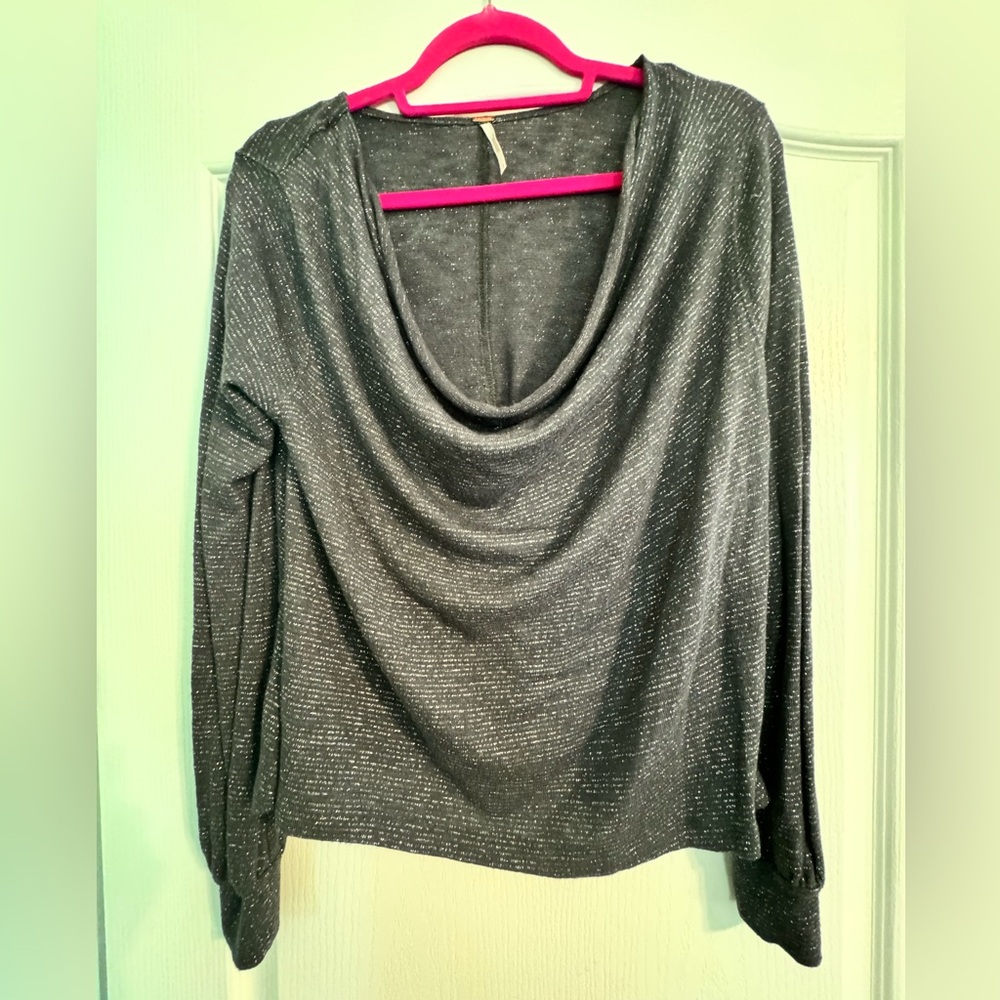 Free People Womens Metallic Long Sleeves Casual Top